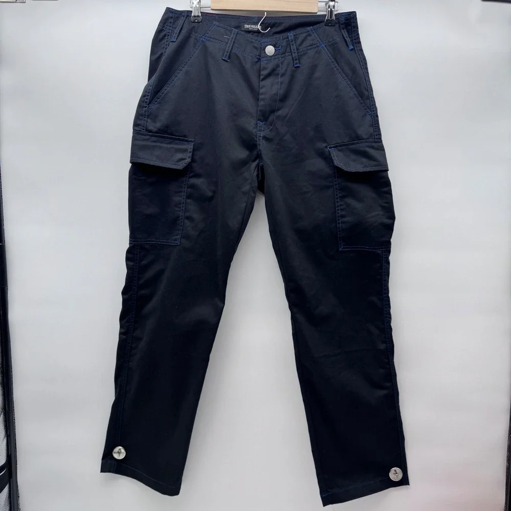 True Religion Cargo Pants Mens 30 Jet Black Pacific Blue NWT
